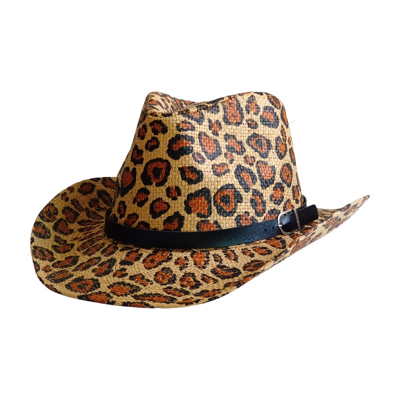 Cowboy Hat Straw - NIEUWE Cowboyhoed Luipaardprint Britse Trilby strohoed